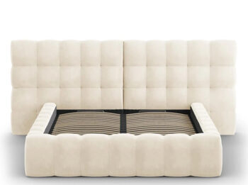 Design storage bed with double headboard "Mamaia Velvet" Light Beige