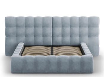 Design storage bed with double headboard "Mamaia Velvet" Light Blue