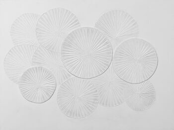 Hand painted "Circle Composition White" 90 x 120 cm