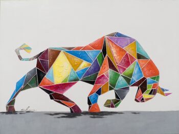 Handbemalter Kunstdruck „Farbenfroher Stier“ 90 x 120 cm