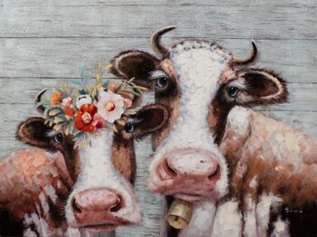 Handbemalter Kunstdruck „Lustige Kühe“ 90 x 120 cm