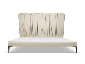 Design storage bed with headboard "Yan Leather" Light Beige