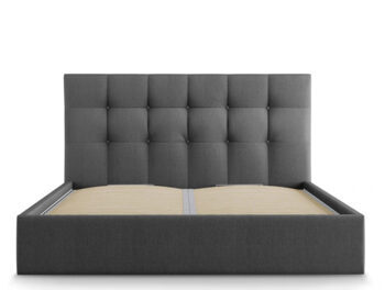 Design storage bed with headboard "Phaedra textured fabric" dark gray