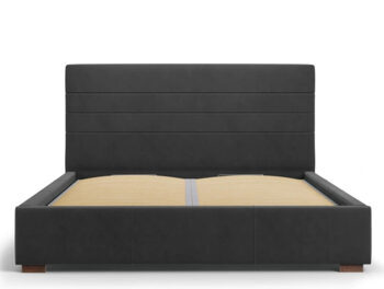 Design storage bed with headboard "Aranda" dark gray in velvet