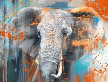Impression d'art peinte à la main "Popart Elefant" 70 x 100 cm