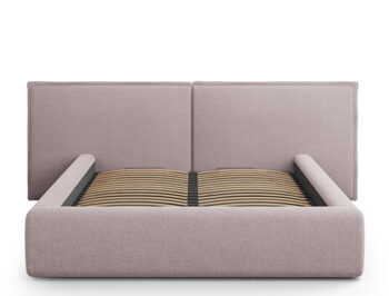 Design storage bed with double headboard "Tena textured fabric" Pink