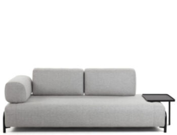 3-Sitzer Designsofa „Flexx“ 252 cm mit grossem Tablett - Hellgrau
