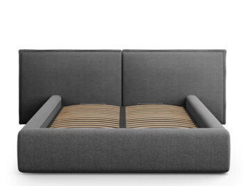 Design storage bed with double headboard "Tena textured fabric" dark gray
