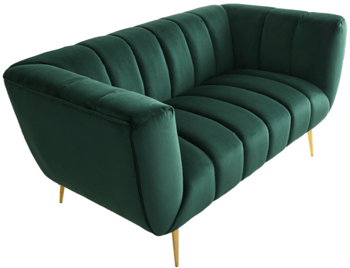 2 seater design velvet sofa "Noblesse" - emerald green / gold