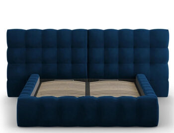 Design storage bed with double headboard "Mamaia Velvet" Royal Blue