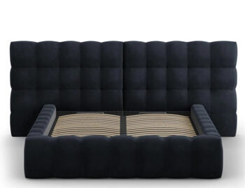Design storage bed with double headboard "Mamaia Velvet" Dark Blue