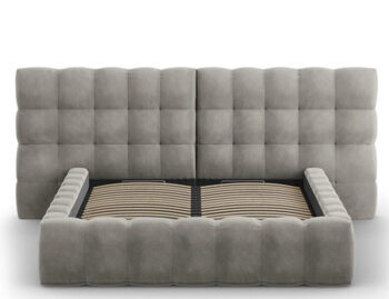 Design storage bed with double headboard "Mamaia Velvet" Light gray