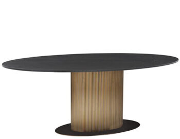 Ovaler Design Esstisch „Ironville“ mit schwarzer Marmorplatte 235 x 110 cm