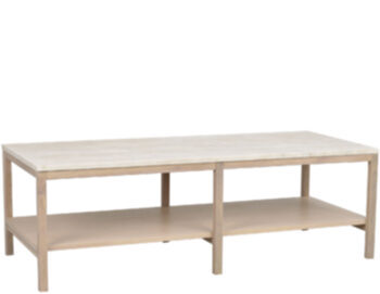 Grande table basse design "Orwel" 140 x 60 cm, travertin / chêne whitewash