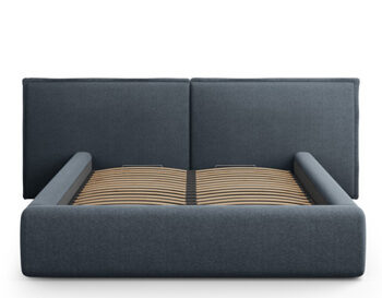 Design storage bed with double headboard "Tena Textured Fabric" Dark Blue
