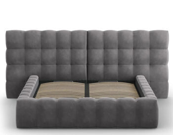Design storage bed with double headboard "Mamaia Velvet" Gray