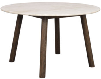 Table de salle à manger design ronde "Taransay" Ø 125 cm, travertin / chêne brun foncé