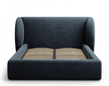Design storage bed with headboard "Miley Chenille" Dark Blue