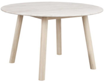 Table de salle à manger design ronde "Taransay" Ø 125 cm, travertin / chêne whitewash