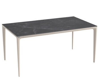 Table de jardin design "Mallorca" entièrement en céramique, marbre Marquina / gris cachemire