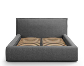 Design storage bed with headboard "Tena textured fabric" dark gray