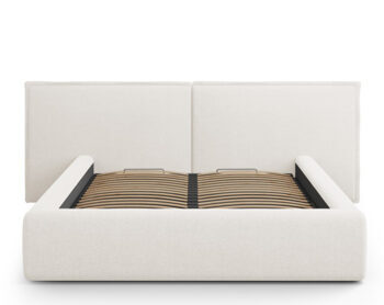 Design storage bed with double headboard "Tena Textured Fabric" White