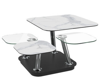 Extendable, flexible design ceramic coffee table "Quattro" - marble look Light
