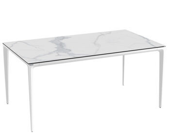 Table de jardin design "Mallorca" en céramique, marbre clair / blanc