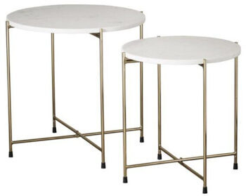 set of 2 side tables "Marmilla" Marble White/Gold