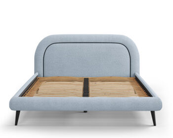 Design Bett mit Kopfteil  „Maia Bouclé“ Hellblau