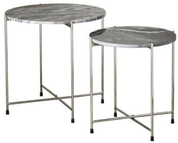 set of 2 side tables "Marmilla" Marble Black / Silver