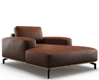 Designer leather chaise longue "MARC" - Cognac
