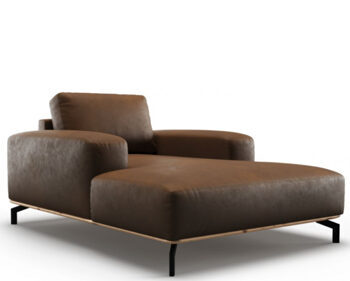 Designer leather chaise longue "MARC" - Dark brown