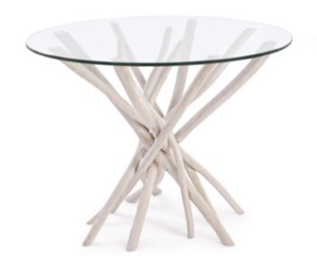 Table de salle à manger ronde design "Sahel" Ø 110 cm, en teck et verre