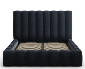 Design storage bed with headboard "Kelp Velvet" Dark Blue