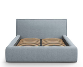 Design storage bed with headboard "Tena textured fabric" light blue