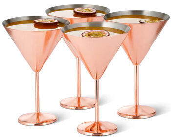 4-er Set bruchsichere Martini-Gläser „Steel Roségold matte“ aus Edelstahl, 460 ml