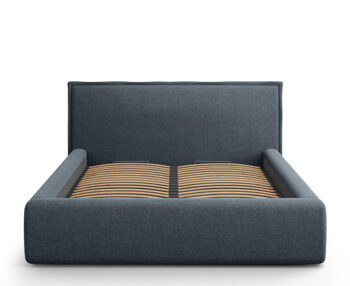 Design storage bed with headboard "Tena textured fabric" dark blue