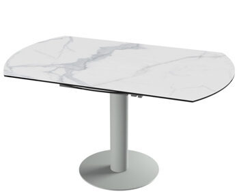 Extendable designer dining table "Luna Grande" ceramic, light marble look / flint gray - 90-150 x 150 cm