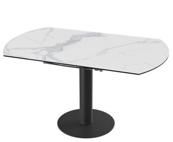 Extendable designer dining table "Luna Grande" ceramic, light marble look / black - 90-150 x 150 cm