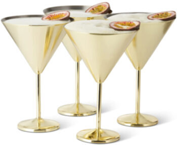 4-er Set bruchsichere Martini-Gläser „Steel Gold matte“ aus Edelstahl, 460 ml