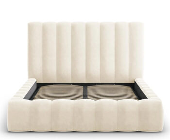 Design Tray Bed with Headboard "Kelp Velvet" Light Beige