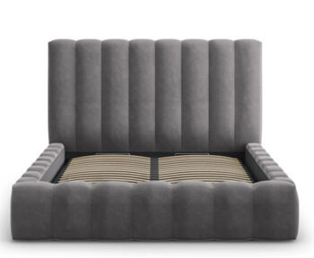 Design storage bed with headboard "Kelp Velvet" Gray