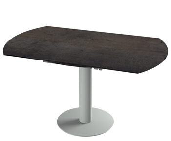 Table de salle à manger design extensible "Luna Grande" en céramique, aspect rouille foncée/gris silex - 90-150 x 150 cm