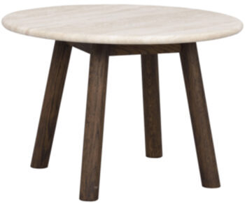 Round design coffee and side table "Taransay" Ø 60 cm, travertine / dark brown oak