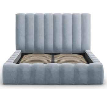 Design storage bed with headboard "Kelp Velvet" Light Blue