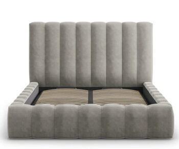 Design storage bed with headboard "Kelp Velvet" Light gray
