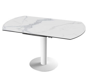 Extendable designer dining table "Luna Grande" ceramic, light marble look/white - 90-150 x 150 cm