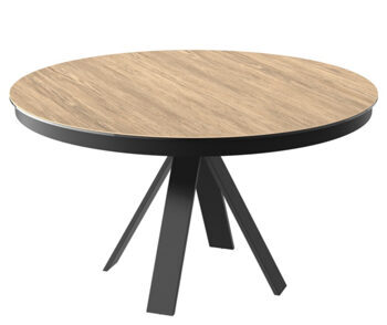 Table de salle à manger design à rallonges "Chanterelle" en céramique, chêne clair, 130-180 x 130 cm