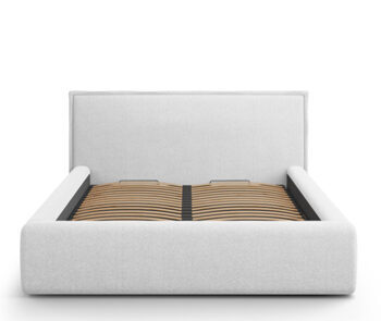 Design storage bed with headboard "Tena textured fabric" light gray